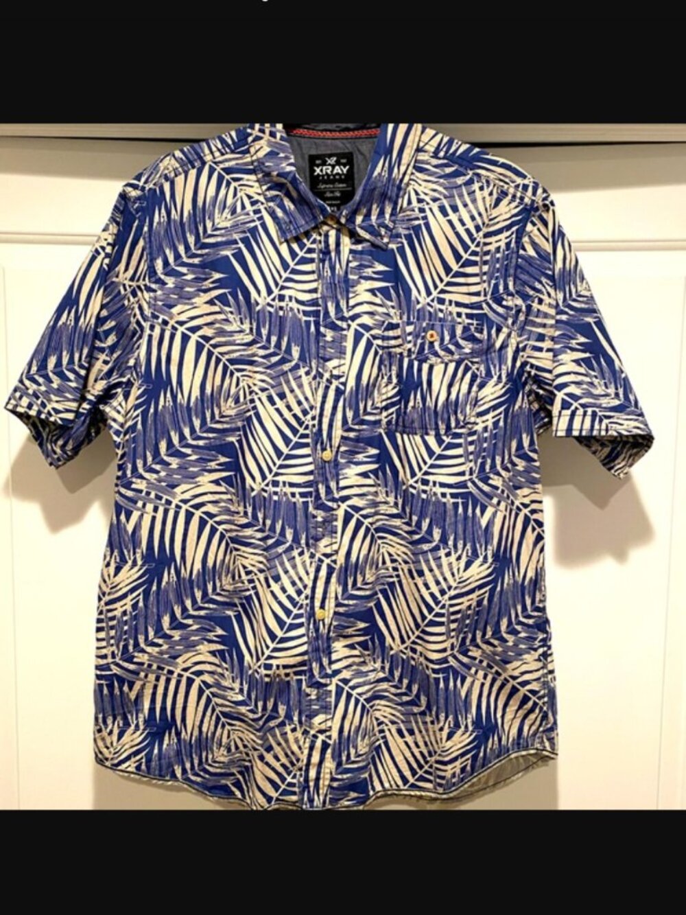 Men’s XRAY XL Supreme Cotton Collared Short Shirt - Blue Palm - Cream